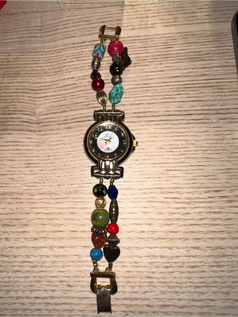 RARE Vintage Gloria Vanderbilt Ref 1024 Multicolor Beaded Quartz Bracelet Watch